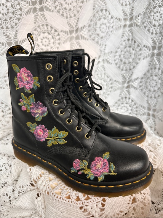 Dr. Martens Shoes - Dr. Martens 1460 Vonda II Floral Embroidered Leather Boots Women's Size 8